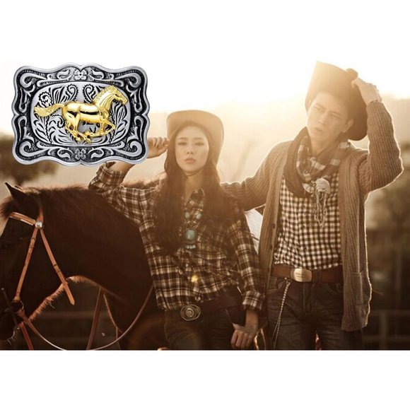 Women Cowboy Rodeo Running Horse Antique Floral Engraved Rope Belt Buckle - Picture 7 of 7